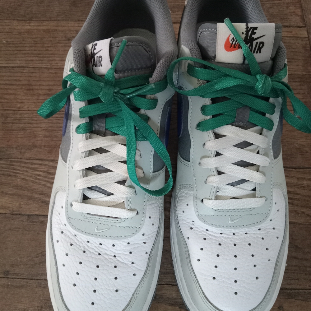 Nike AF1s LV8 Split. Light Silver/smoke Grey/deep Royal Blue/green. Mens 10.5